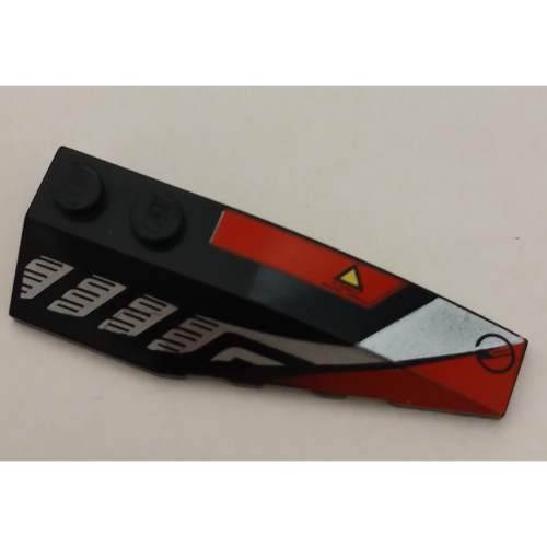 Lego Brick Wedged, Curved 6 x 2 Right with Sleek Silver and Red Print