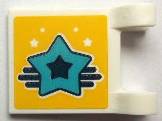Lego Flag 2 x 2 Square with Flat Edge with Medium Azure Star with Black Center on Yellow Background Pattern (Sticker) - Set 41330 / White