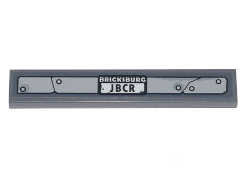 Lego Tile 1 x 6 with 'BRICKSBURG JBCR' Silver Metal Plates, Seams and Rivets Pattern (Sticker) - Set 70840