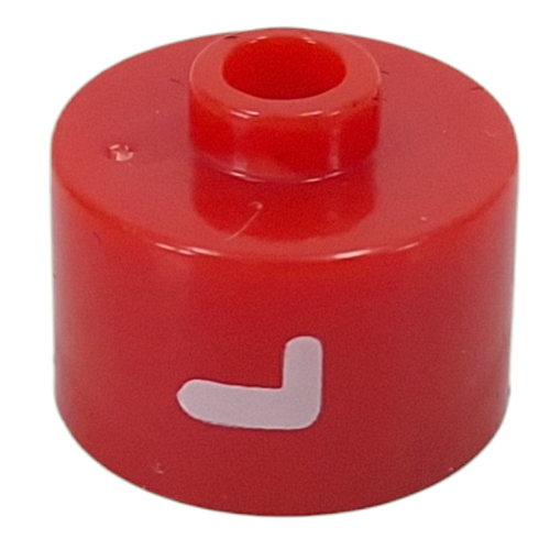 Lego Pen Bead, Round Long, Flat Edge with White 'L' Print / Red