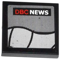 Lego Tile 2 x 2 with Black Curved Lines and 'DBC NEWS' on Screen Pattern (Sticker) - Set 76005