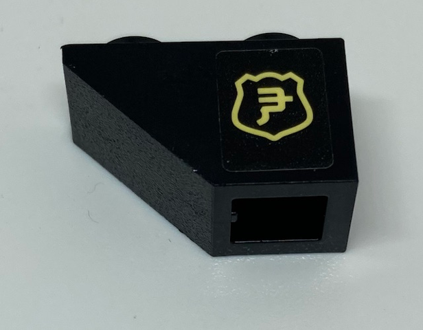 Lego Slope, Inverted 45 2 x 1 with Yellow Ninjago Logogram in Shield Pattern Model Left Side (Sticker) - Set 70607