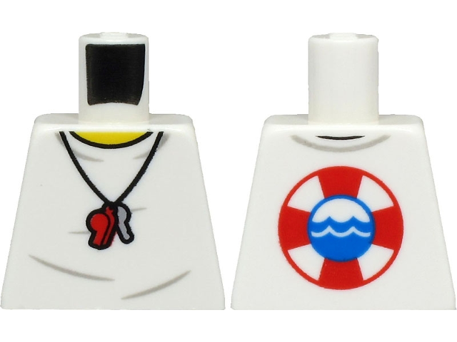 Lego Torso Shirt with Necklace with Red Whistle and Silver Key, Life Preserver on Back Pattern / White