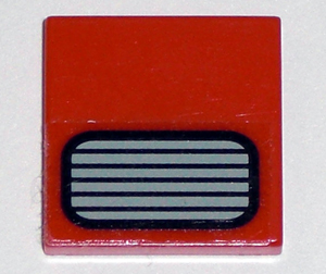 Lego Tile 2 x 2 with Grille Gray and Black Pattern (Sticker) - Set 5533 / Red
