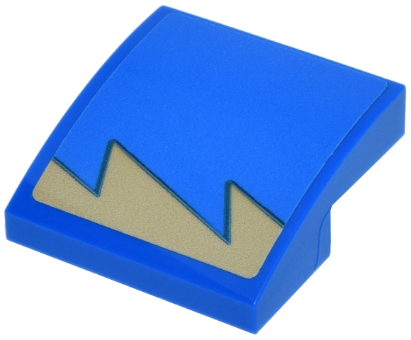 Lego Slope, Curved 2 x 2 x 2/3 with Tan Jagged Line Pattern Model Right Side (Sticker) - Set 11370 / Blue