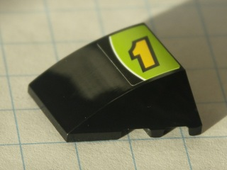 Lego Wedge 4 x 3 Triple Curved No Studs with Yellow Number 1 and White Line on Lime and Black Background Pattern (Sticker) - Set 8119