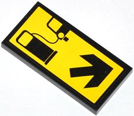 Lego Tile 2 x 4 with Gas/Fuel Pump, Car and Black Arrow Pattern (Sticker) - Set 4207 / Black