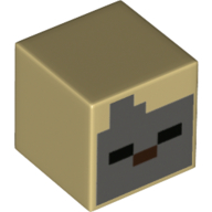 Lego Minifig Head Special, Cube with Pixelated Dark Bluish Gray Face Print (Husk) / Tan