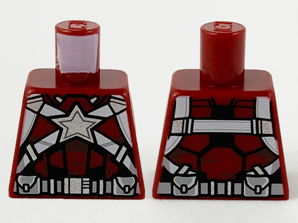 Lego Torso Armor, White Stripes, Silver Star, Belt with Pouches and Silver Buckle Pattern / Dark Red