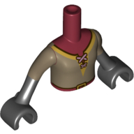 Lego Minidoll Torso Girl with Dark Tan Tunic, Laces, Dark Red Shirt, Belt, Dark Tan Arms Print, Black Hands / Dark Red