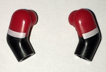Lego Arm, (Matching Left and Right) Pair with Red Short Sleeves and White Cuffs Pattern / Black
