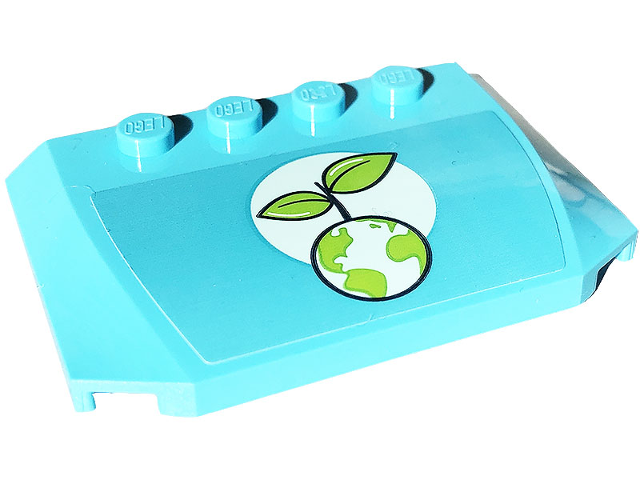 Lego Wedge 4 x 6 x 2/3 Triple Curved with Plant Sapling and Earth Pattern (Sticker) - Set 41707 / Medium Azure