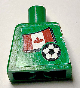 Lego Torso Soccer Canadian Goalie, Canada Flag Sticker Front, White Number Sticker Back Pattern (specify number in listing) / Green
