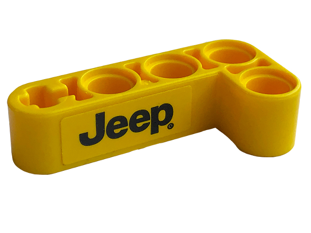 Lego Technic, Liftarm, Modified Bent Thick L-Shape 2 x 4 with Black Jeep Logo Pattern Model Right Side (Sticker) - Set 42122 / Yellow