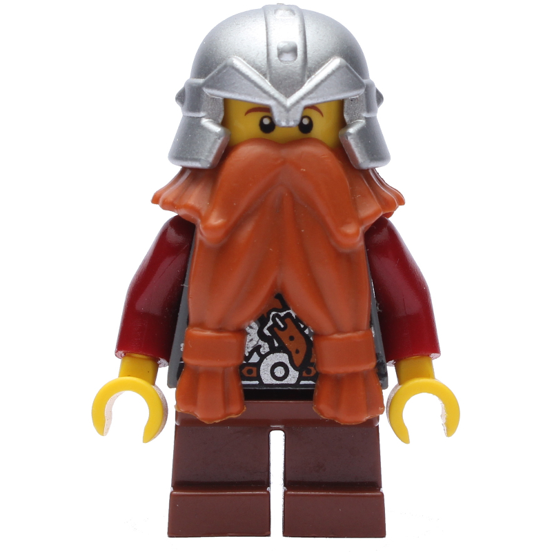 Lego Dwarf, Dark Orange Beard, Metallic Silver Helmet