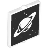Lego Glass for Window 1 x 2 x 2 Flat with Planet, Stars on Black Background Print / Trans-Clear