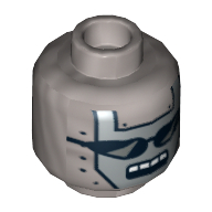 Lego Minifig Head Executron, Sunglasses, Open Mouth 4 Squares and Rivets Print [Hollow Stud] / Flat Silver