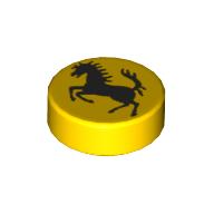 Lego Tile Round 1 x 1 with Black Ferrari Horse Print / Yellow