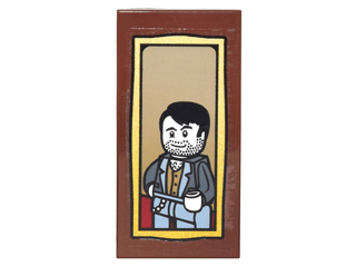 Lego Tile 2 x 4 with Portrait of Man with Beard and Dark Bluish Gray Suit Coat Pattern (Sticker) - Set 10217