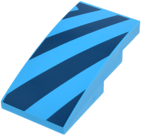 Lego Slope, Curved 4 x 2 with Dark Blue Diagonal Stripes Pattern