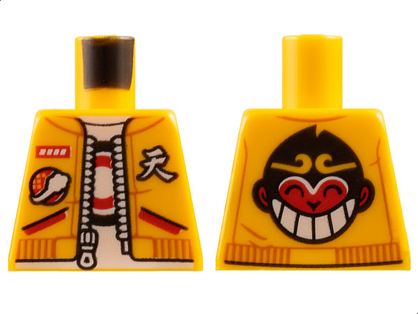 Lego Torso Jacket with Zipper, White T-Shirt with Black and Red Circles and Monkey King on Back Pattern / Bright Light Orange