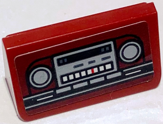 Lego Slope 30 1 x 2 x 2/3 with Silver Car Radio and Tape Deck on Dark Red Background Pattern (Sticker) – Set 10304