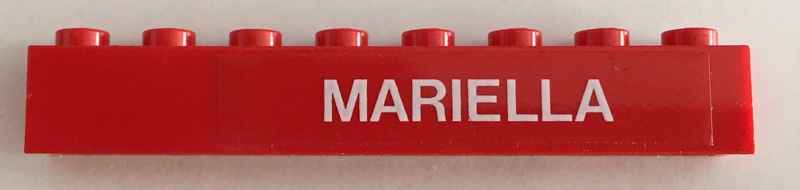 Lego Brick 1 x 8 with White 'MARIELLA' Pattern Right (Sticker) - Set 1655 / Red