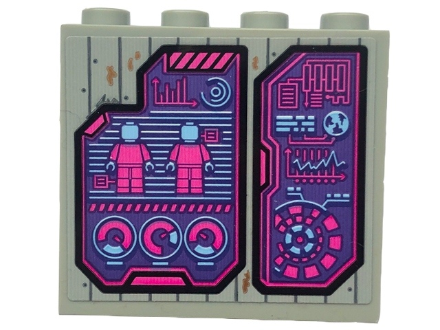 Lego Panel 1 x 4 x 3 with Side Supports - Hollow Studs with Dark Pink and Medium Azure Minifigures, Graphs, Lines and Charts on Dark Purple Display Screens Pattern (Sticker) - Set 76253