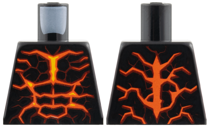 Lego Torso Orange, Yellow, and Dark Red Lava Fire Muscle Contours Pattern / Black