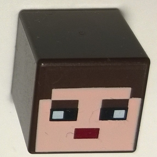Lego Minifig Head Special, Cube with Minecraft Skin 3 Print / Dark Brown