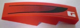 Lego Slope, Curved 4 x 1 with 'G' and Black Vent Pattern (Sticker) - Set 8898 / Red