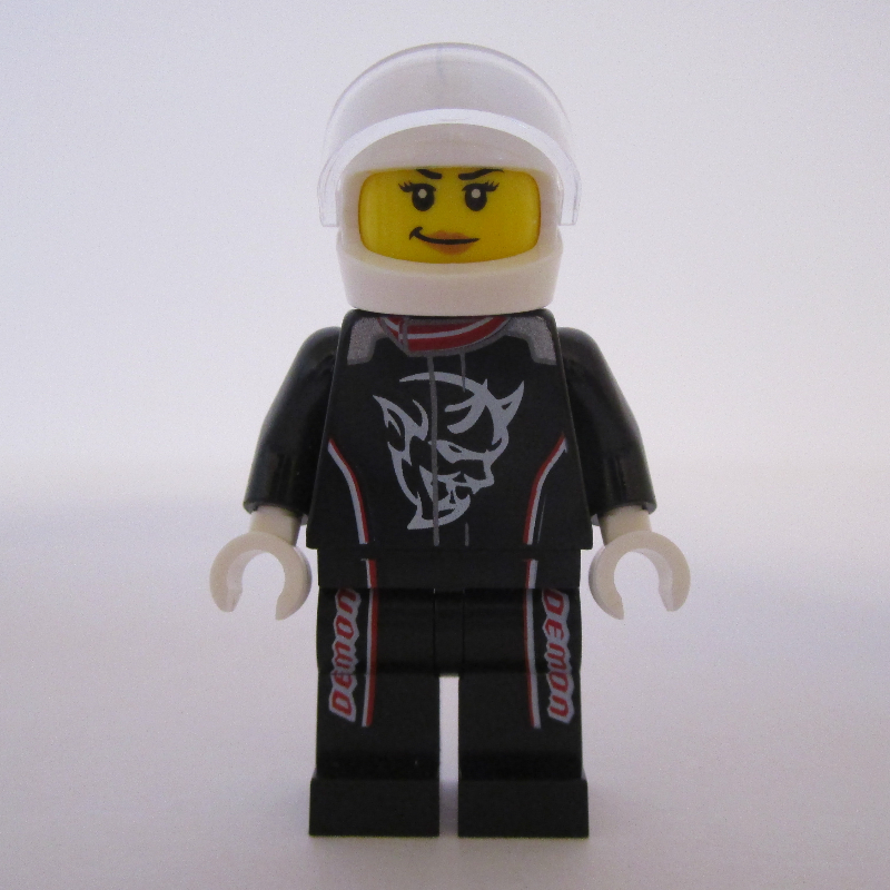 Lego Race Driver, Black Torso, Black Legs, White Helmet. Demon
