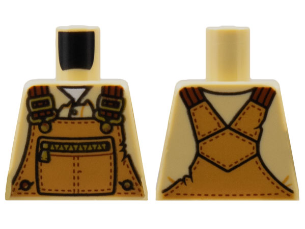 Lego Torso Medium Nougat Overalls, White Undershirt and Zippered Pocket Pattern / Tan
