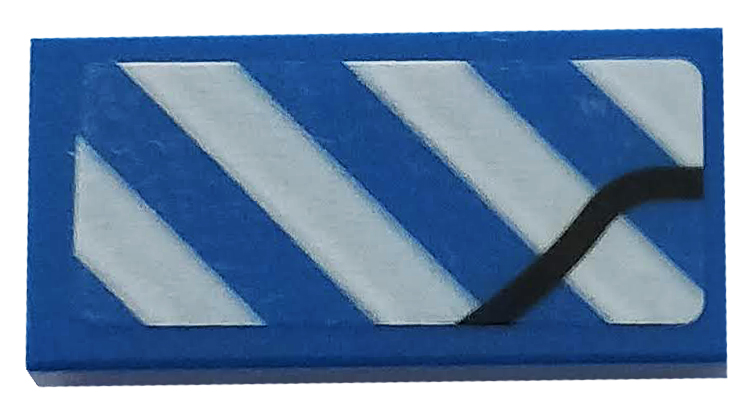 Lego Tile 1 x 2 with Black Line and White Danger Stripes Pattern Model Right Side (Sticker) - Set 76125 / Blue
