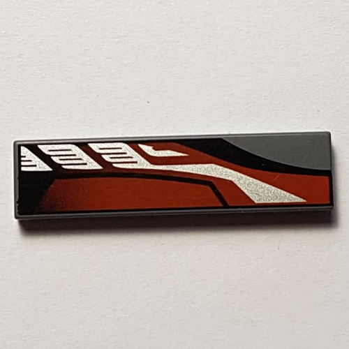 Lego Tile 1 x 4 with Sleek Silver, Red and Black Print Right [8381]