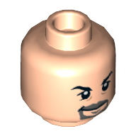 Lego Minifig Head Vic Hoskins, Light Bluish Gray Beard, Moustache, Black Eyebrows, Smirk / Angry with Clenched Teeth Print / Light Nougat