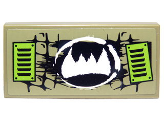 Lego Tile 2 x 4 with Black Scales, White Fangs Symbol, and Lime Vents Pattern (Sticker) - Set 70001