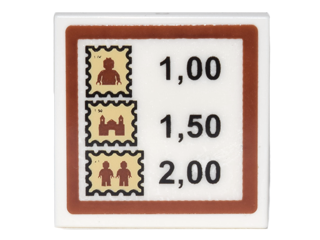 Lego Tile 2 x 2 with Sign with Stamps and Prices '1,00 1,50 2,00' Pattern (Sticker) - Set 10222 / White