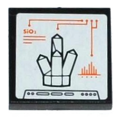 Lego Tile 2 x 2 with 'SiO2' and Rock Crystal 5 Point on Screen Pattern (Sticker) - Set 60035 / Black