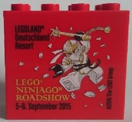 Lego Brick 2 x 4 x 3 with Legoland Deutschland Resort Lego Ninjago Roadshow 5-6. September 2015 Pattern / Red