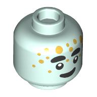 Lego Minifig Head Dreamling, Thick Eyebrows, Gold Dots Print / Light Aqua