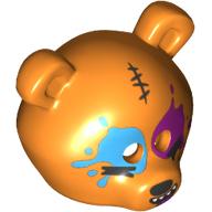 Lego Costume / Mask, Bear with Dark Azure and Magenta Eye Paint Splashes, Open Mouth Print / Orange