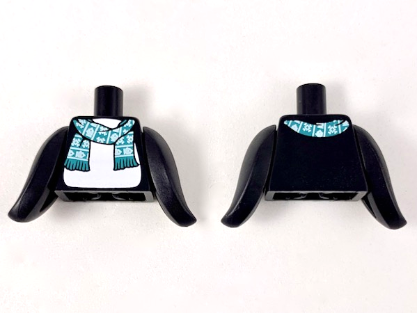 Lego Torso with White Stomach, Dark Turquoise Scarf with Snowflakes and Fish Pattern / Black Flippers