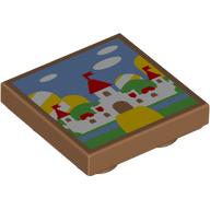 Lego Tile Special 2 x 2 Inverted with Peach's Castle Print / Medium Nougat