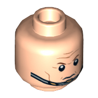Lego Minifig Head Nova Corps Officer, Dual Sided, Brown Eyebrows, Cheek Lines, Forehead Lines, Smiling / Chin Strap Print [Hollow Stud] / Light Nougat