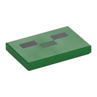 Lego Tile 2 x 3 with Three Rectangles, Pixelated Creeper Face Print / Green