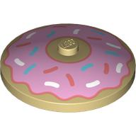 Lego Dish 4 x 4 Inverted [Radar] with Pink Glazed Donut, Sprinkles Print / Tan