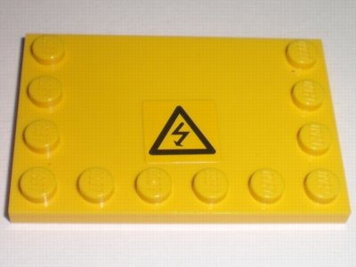 Lego Tile, Modified 4 x 6 with Studs on Edges with Black Utility Arrow in Triangle Pattern (Sticker) - Set 7632 / Yellow