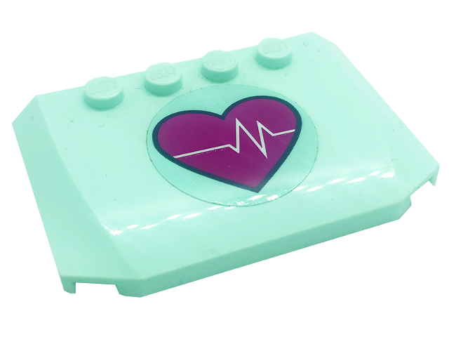 Lego Wedge 4 x 6 x 2/3 Triple Curved with Heart Beat on Magenta Heart Pattern (Sticker) - Set 41318 / Light Aqua