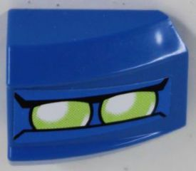 Lego Slope, Curved 2 x 2 Lip with Lime Double Headlights Pattern Model Left Side (Sticker) - Set 8118 / Blue